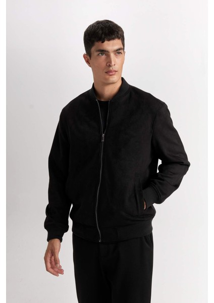 Slim Fit Dar Kesim Süet Kolej Yaka Fermuarlı Çift Cepli Mevsimlik Baharlık Bomber Mont Ceket A3866AX25SP