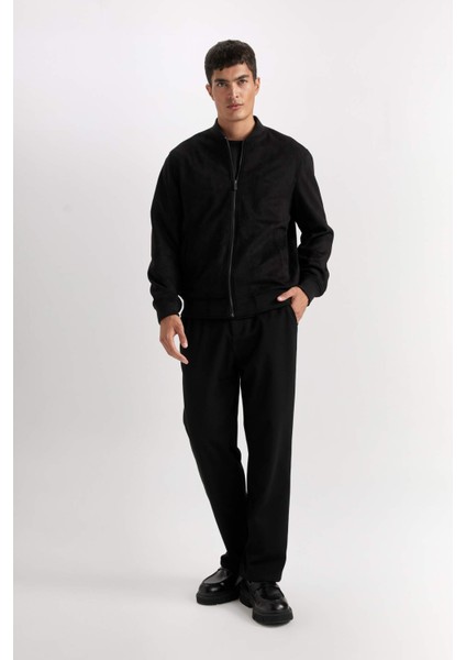 Slim Fit Dar Kesim Süet Kolej Yaka Fermuarlı Çift Cepli Mevsimlik Baharlık Bomber Mont Ceket A3866AX25SP