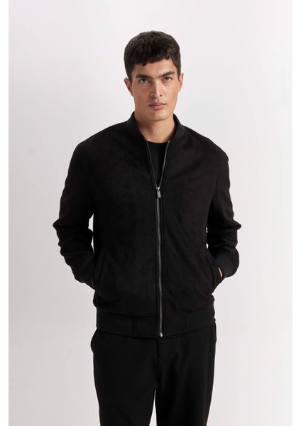 Slim Fit Dar Kesim Süet Kolej Yaka Fermuarlı Çift Cepli Mevsimlik Baharlık Bomber Mont Ceket A3866AX25SP