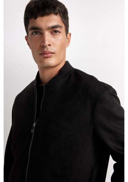 Slim Fit Dar Kesim Süet Kolej Yaka Fermuarlı Çift Cepli Mevsimlik Baharlık Bomber Mont Ceket A3866AX25SP