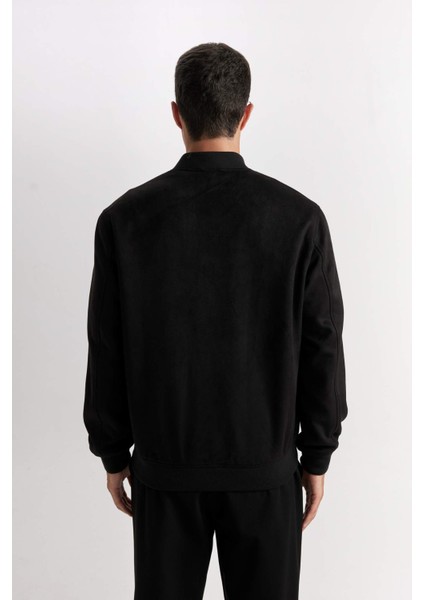 Slim Fit Dar Kesim Süet Kolej Yaka Fermuarlı Çift Cepli Mevsimlik Baharlık Bomber Mont Ceket A3866AX25SP