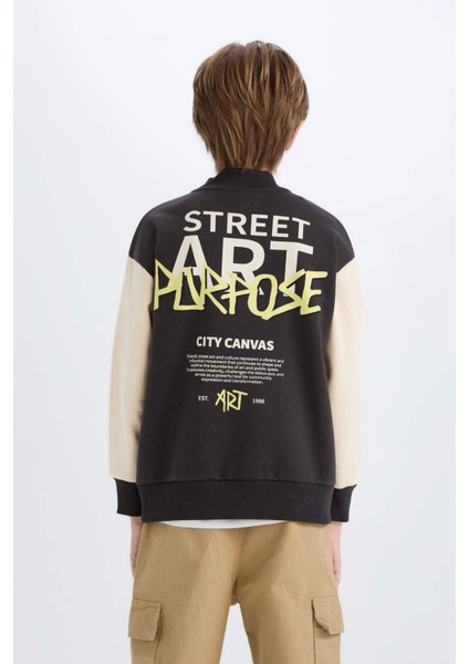 Erkek Çocuk Kolej Yaka Sırt Baskılı Çıtçıtlı Bomber Ceket D7214A824CW