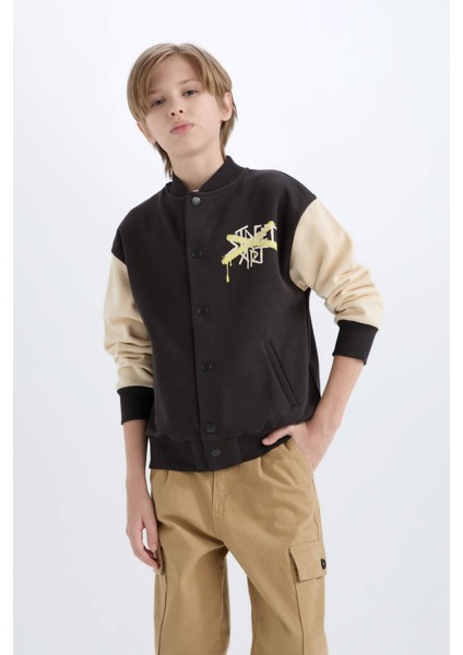 Erkek Çocuk Kolej Yaka Sırt Baskılı Çıtçıtlı Bomber Ceket D7214A824CW