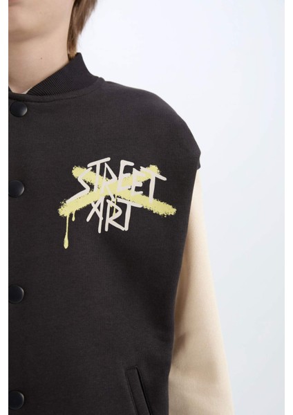 Erkek Çocuk Kolej Yaka Sırt Baskılı Çıtçıtlı Bomber Ceket D7214A824CW