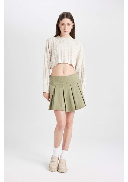 Coool Piliseli Normal Bel Basic Düz Gabardin Mini Etek