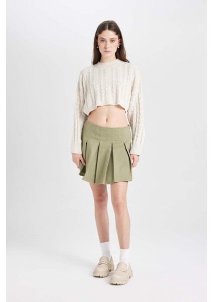 Coool Piliseli Normal Bel Basic Düz Gabardin Mini Etek