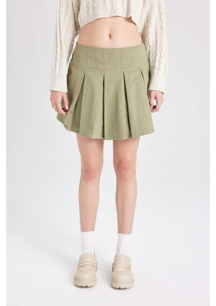 Coool Piliseli Normal Bel Basic Düz Gabardin Mini Etek