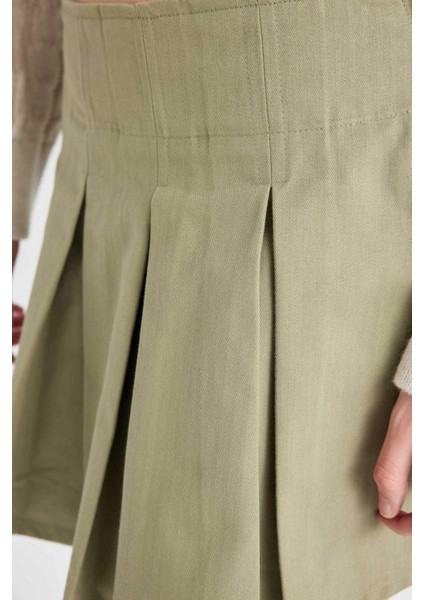 Coool Piliseli Normal Bel Basic Düz Gabardin Mini Etek