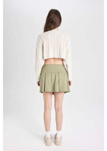 Coool Piliseli Normal Bel Basic Düz Gabardin Mini Etek