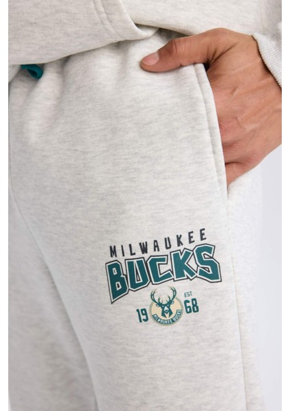 Fit NBA Milwaukee Bucks Kalın Jogger Eşofman Altı Standart Fit Beli Bağcıklı Cepli