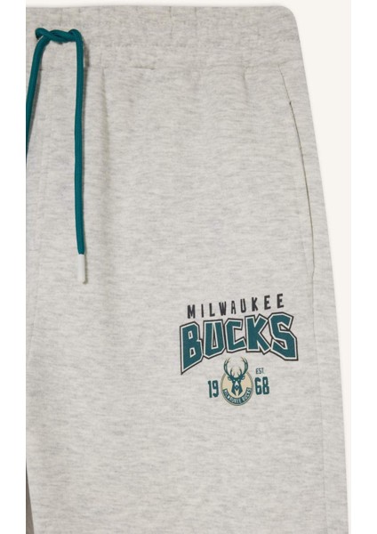Fit NBA Milwaukee Bucks Kalın Jogger Eşofman Altı Standart Fit Beli Bağcıklı Cepli