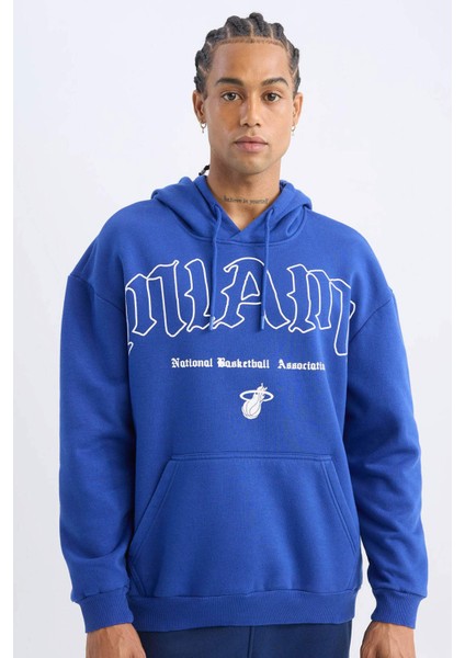 Fit NBA Miami Heat Boxy Fit Kapüşonlu Kanguru Cepli Kalın Sweatshirt D3229AX24WN