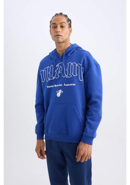 Fit NBA Miami Heat Boxy Fit Kapüşonlu Kanguru Cepli Kalın Sweatshirt D3229AX24WN