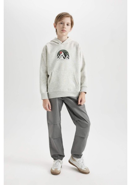 Erkek Çocuk Oversize Geniş Kalıp Baskılı Kapüşonlu Sweatshirt D5387A824WN