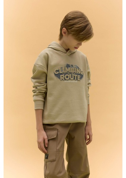 Erkek Çocuk Oversize Geniş Kalıp Kapüşonlu Baskılı Sweatshirt D5408A824WN