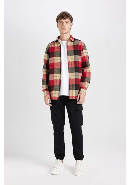 Regular Fit Polo Yaka Kareli Oduncu Flanel Uzun Kollu Gömlek D7190AXNS