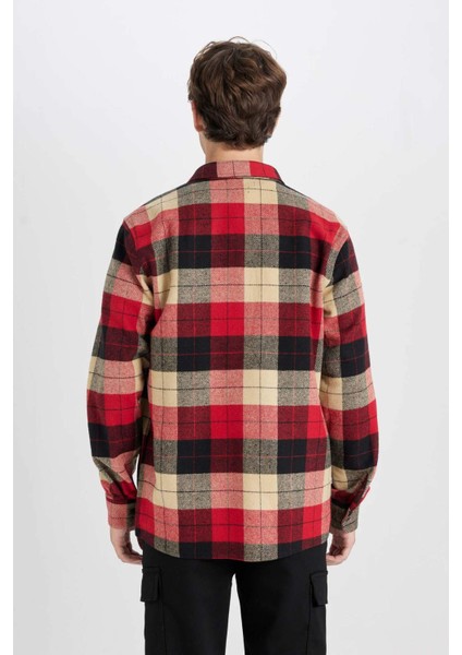 Regular Fit Polo Yaka Kareli Oduncu Flanel Uzun Kollu Gömlek D7190AXNS