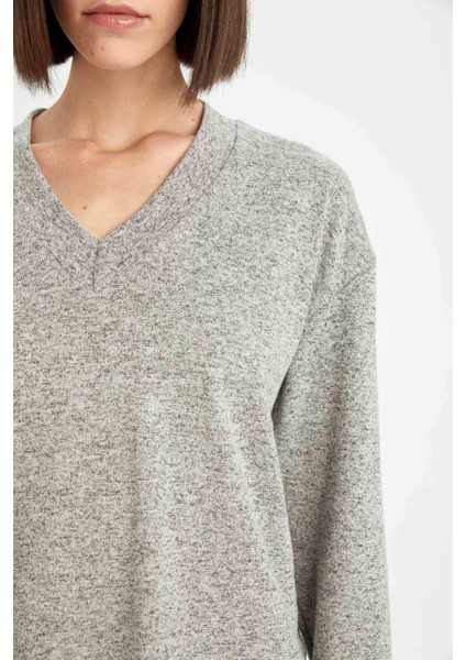 Pijama Takım V Yaka Uzun Kollu Üst Beli Lastikli Alt-Fall in Love D6950AX24AU