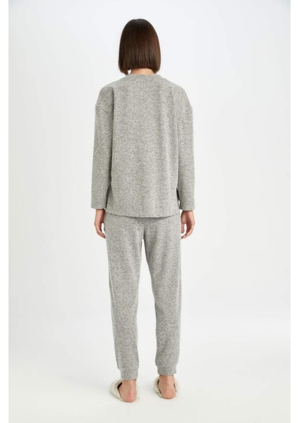 Pijama Takım V Yaka Uzun Kollu Üst Beli Lastikli Alt-Fall in Love D6950AX24AU