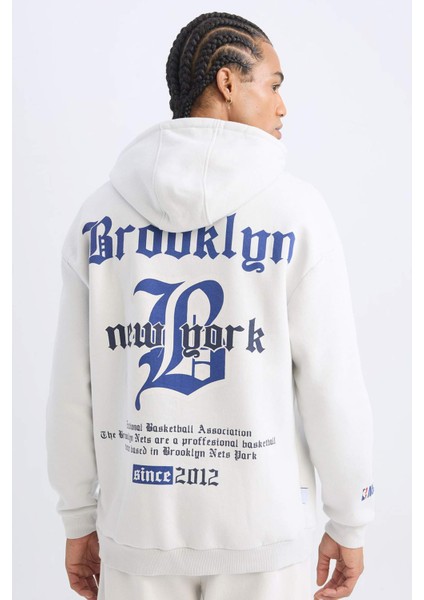Fit NBA Brooklyn Nets Comfort Fit Rahat Kalıp Kapüşonlu Kalın Sırt Baskılı Sweatshirt D3222AX24WN