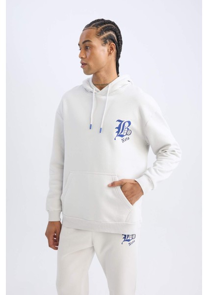 Fit NBA Brooklyn Nets Comfort Fit Rahat Kalıp Kapüşonlu Kalın Sırt Baskılı Sweatshirt D3222AX24WN