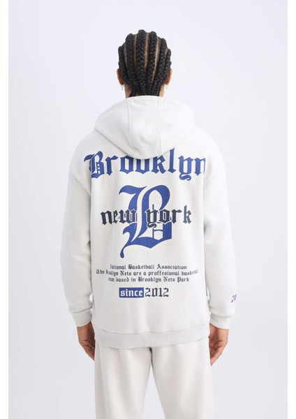 Fit NBA Brooklyn Nets Comfort Fit Rahat Kalıp Kapüşonlu Kalın Sırt Baskılı Sweatshirt D3222AX24WN