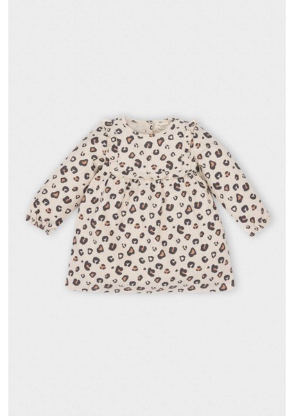 Kız Bebek Leopar Desenli Düğmeli Fırfırlı Uzun Kollu Elbise D5634A524WN