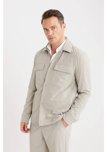 Regular Fit Polo Yaka Çıtçıtlı Cepli Teknik Gömlek Ceket B7396AX25SP