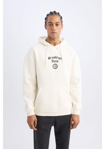 Fit NBA Brooklyn Nets Comfort Fit Rahat Kalıp Kapüşonlu Kalın Sırt Baskılı Sweatshirt D3223AX24WN