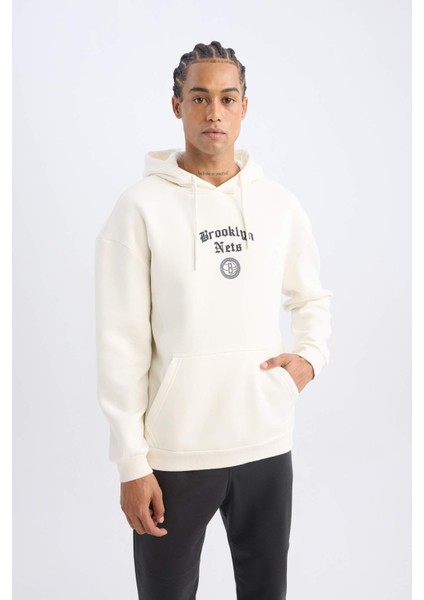 Fit NBA Brooklyn Nets Comfort Fit Rahat Kalıp Kapüşonlu Kalın Sırt Baskılı Sweatshirt D3223AX24WN