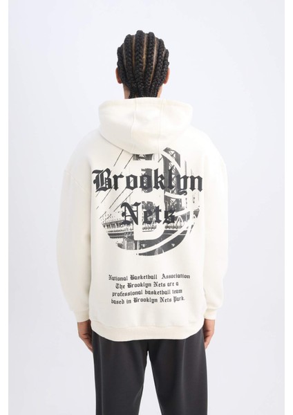 Fit NBA Brooklyn Nets Comfort Fit Rahat Kalıp Kapüşonlu Kalın Sırt Baskılı Sweatshirt D3223AX24WN