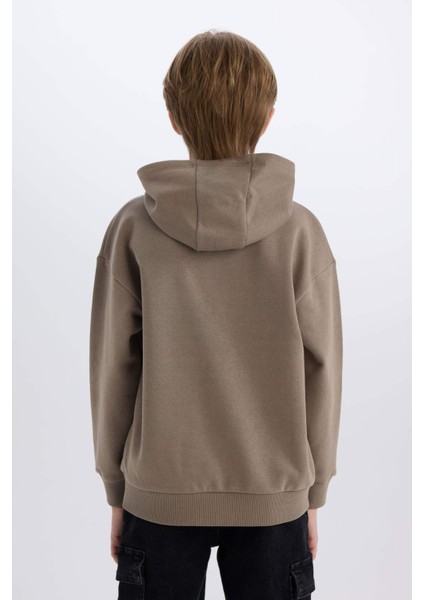 Erkek Çocuk Oversize Geniş Kalıp Baskılı Kapüşonlu Sweatshirt D5344A824WN