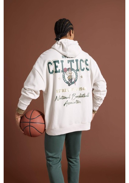 NBA Boston Celtics Oversize Geniş Kalıp Kapüşonlu Sırt Baskılı Kalın Sweatshirt D3242AX24WN