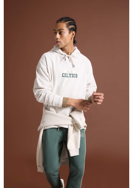 NBA Boston Celtics Oversize Geniş Kalıp Kapüşonlu Sırt Baskılı Kalın Sweatshirt D3242AX24WN