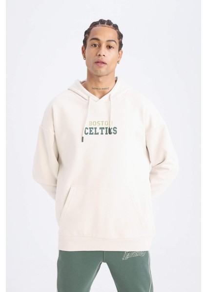 NBA Boston Celtics Oversize Geniş Kalıp Kapüşonlu Sırt Baskılı Kalın Sweatshirt D3242AX24WN
