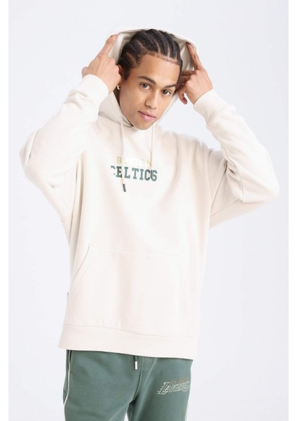 NBA Boston Celtics Oversize Geniş Kalıp Kapüşonlu Sırt Baskılı Kalın Sweatshirt D3242AX24WN