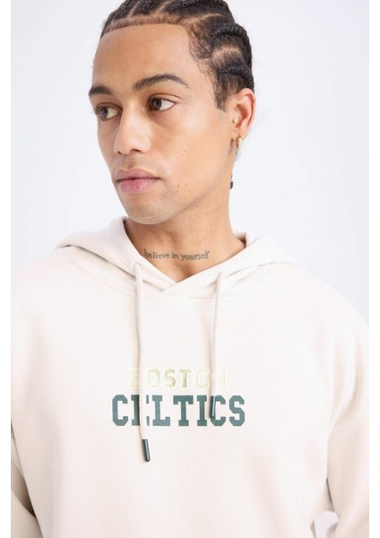 NBA Boston Celtics Oversize Geniş Kalıp Kapüşonlu Sırt Baskılı Kalın Sweatshirt D3242AX24WN