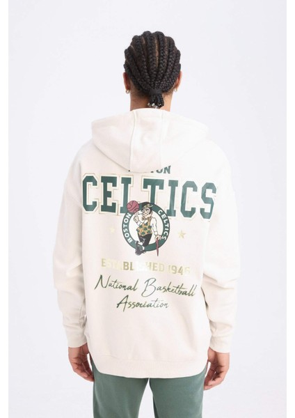 NBA Boston Celtics Oversize Geniş Kalıp Kapüşonlu Sırt Baskılı Kalın Sweatshirt D3242AX24WN