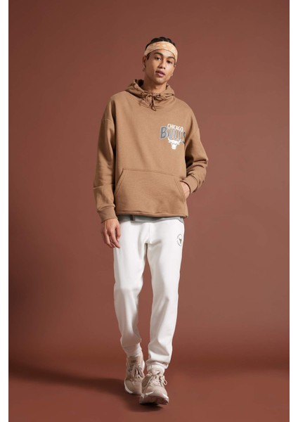 NBA Chicago Bulls Oversize Geniş Kalıp Kapüşonlu Sırt Baskılı Kalın Sweatshirt D3243AX24WN