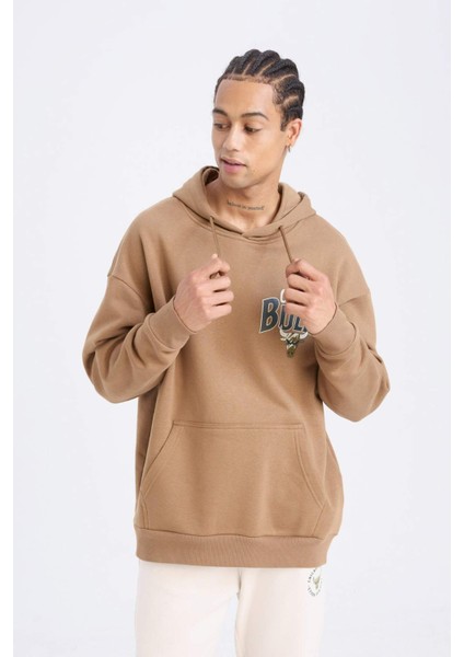 NBA Chicago Bulls Oversize Geniş Kalıp Kapüşonlu Sırt Baskılı Kalın Sweatshirt D3243AX24WN