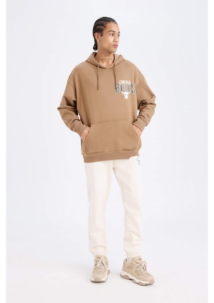 NBA Chicago Bulls Oversize Geniş Kalıp Kapüşonlu Sırt Baskılı Kalın Sweatshirt D3243AX24WN