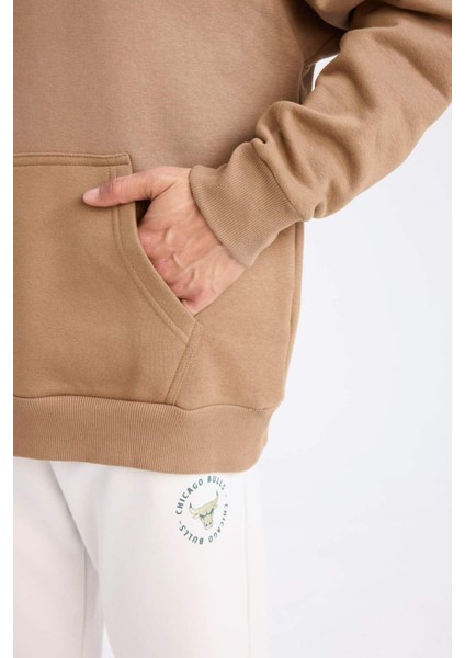 NBA Chicago Bulls Oversize Geniş Kalıp Kapüşonlu Sırt Baskılı Kalın Sweatshirt D3243AX24WN