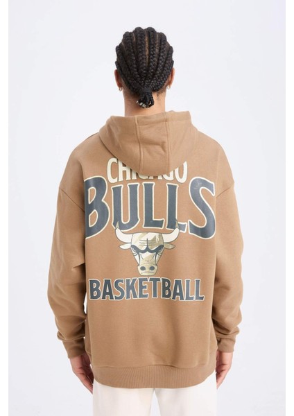 NBA Chicago Bulls Oversize Geniş Kalıp Kapüşonlu Sırt Baskılı Kalın Sweatshirt D3243AX24WN