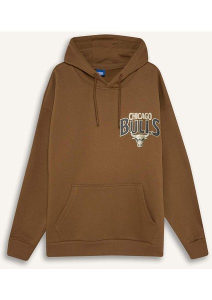 NBA Chicago Bulls Oversize Geniş Kalıp Kapüşonlu Sırt Baskılı Kalın Sweatshirt D3243AX24WN