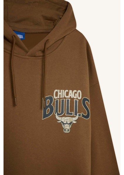 NBA Chicago Bulls Oversize Geniş Kalıp Kapüşonlu Sırt Baskılı Kalın Sweatshirt D3243AX24WN