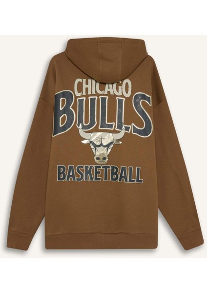 NBA Chicago Bulls Oversize Geniş Kalıp Kapüşonlu Sırt Baskılı Kalın Sweatshirt D3243AX24WN