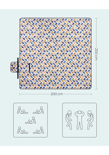 Piknik Örtüsü GCM87CU, 200 x 200 cm Büyük Plaj Örtüsü, Kamp Örtüsü, Su Geçirmez Alt Yüzey, modelleri