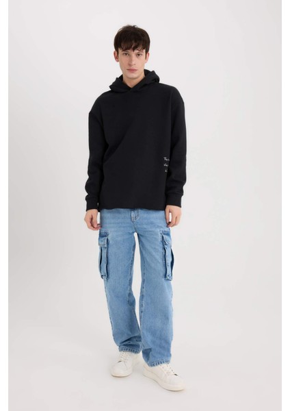 Boxy Fit Kapüşonlu Sırt Baskılı Sweatshirt D0855AX24AU