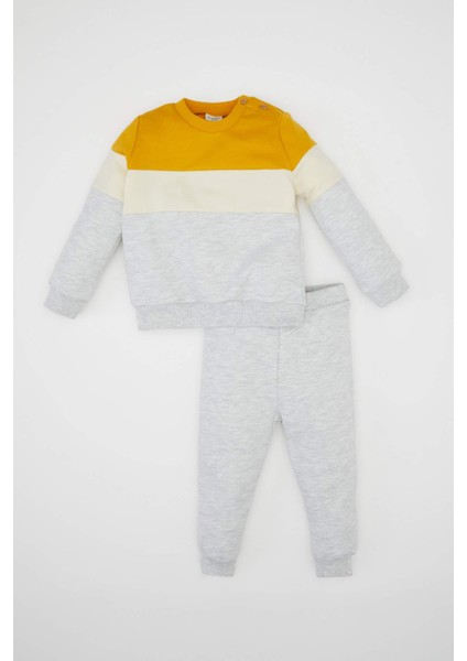 Erkek Bebek 2'li Takım Renk Bloklu İçi Yumuşak Tüylü Sweatshirt Eşofman Altı Y1410A224AU