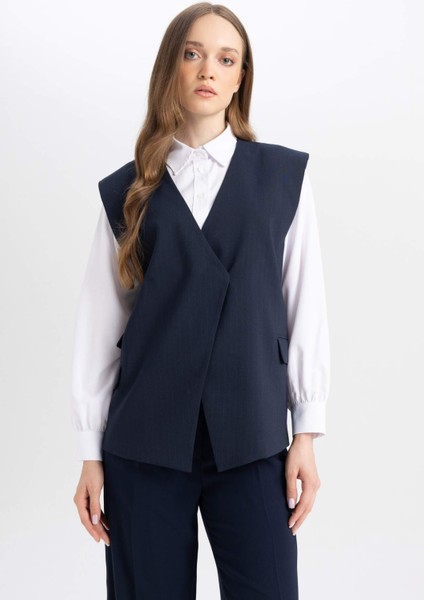 V Yaka Düğmeli Cep Kapaklı Blazer Yelek D6246AX24AU